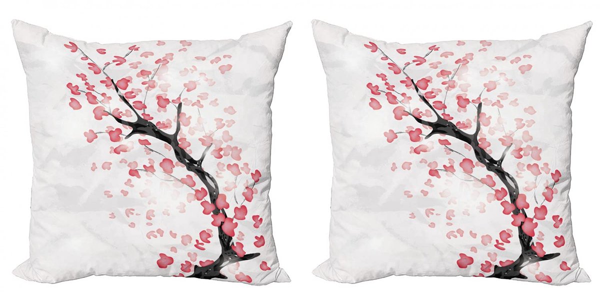 ABAKUHAUS Kersenbloesem Kussenhoes Set – 2x60x60 cm – Dubbelzijdig Dunkle Koralle