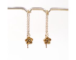 Ava & Imber | Tiny Rosula Threader Oorbellen Goud | Doortrekoorbellen Rozen Klein | Damesoorbellen Klein Roosje Threaders Subtiel | Minimalistische 18k PVD Gecoat Stainless Steel Oorbellen