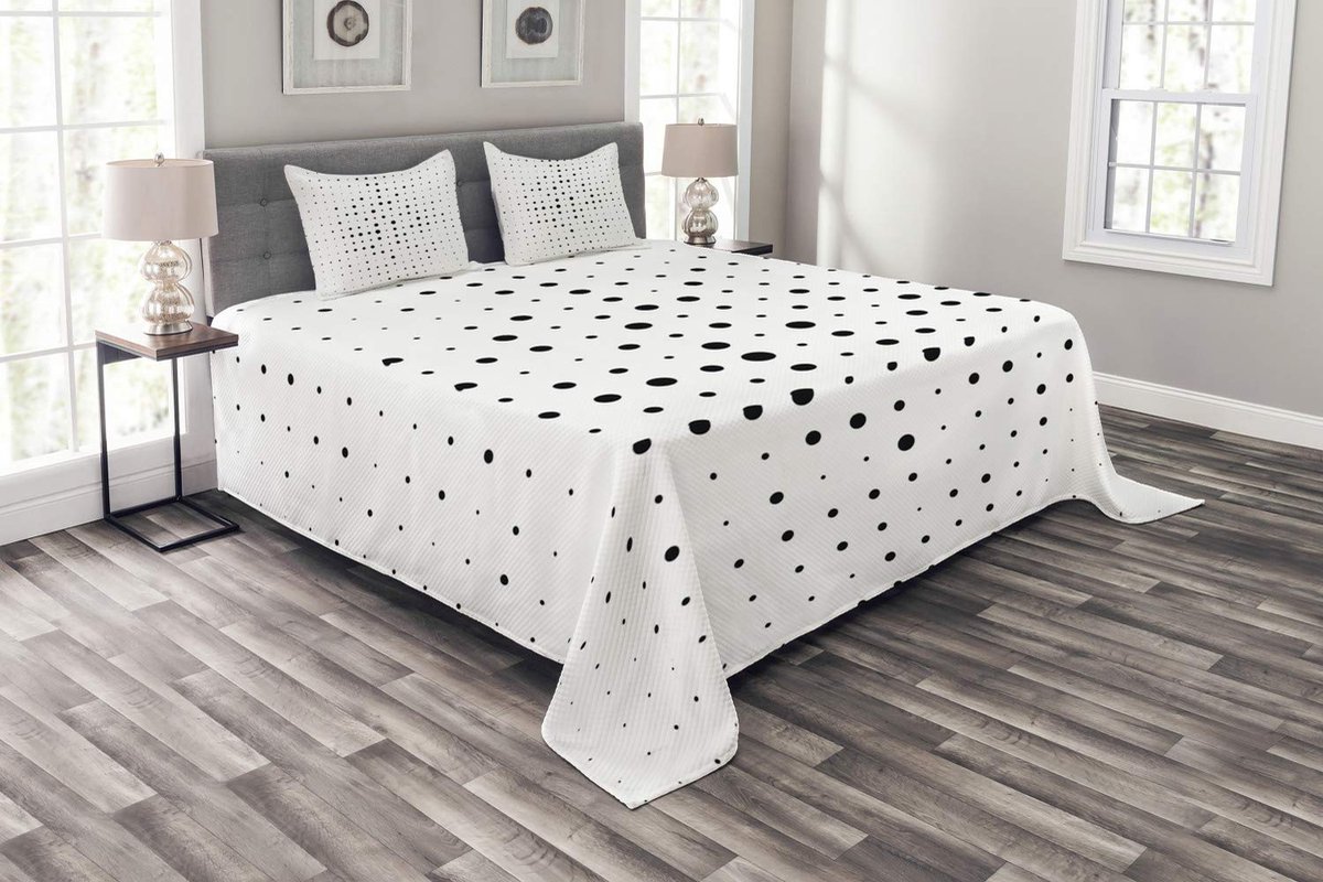 ABAKUHAUS Moderne Sprei-Set – Pop-Art Stippen 264x220 cm – Wit Onyx