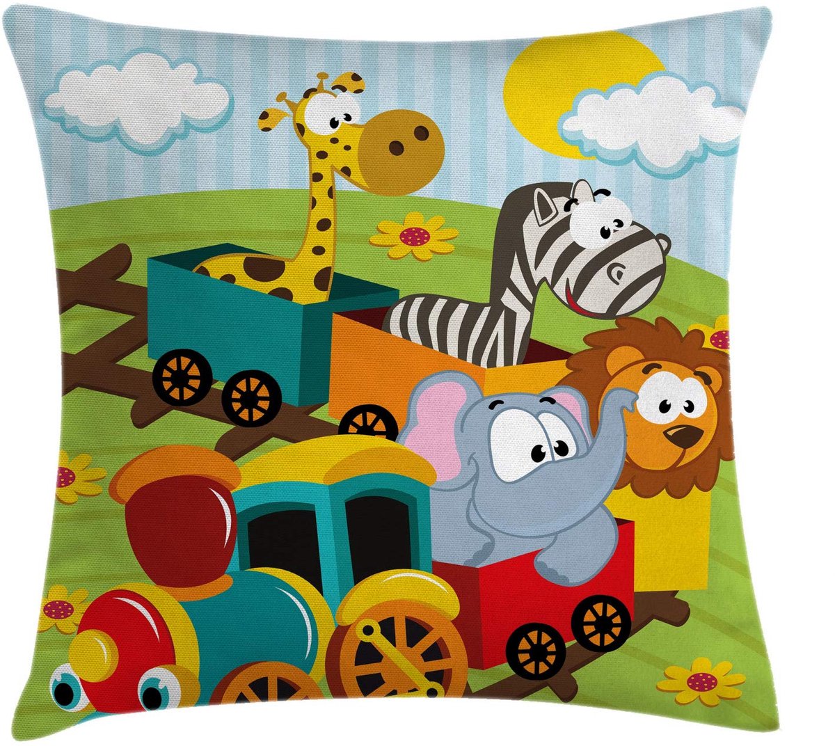 ABAKUHAUS Dierenkussenhoes – Safari-wilddieren – Decoratief kussen 60x60 cm – Tweezijdig bedrukt, wasbaar Meer