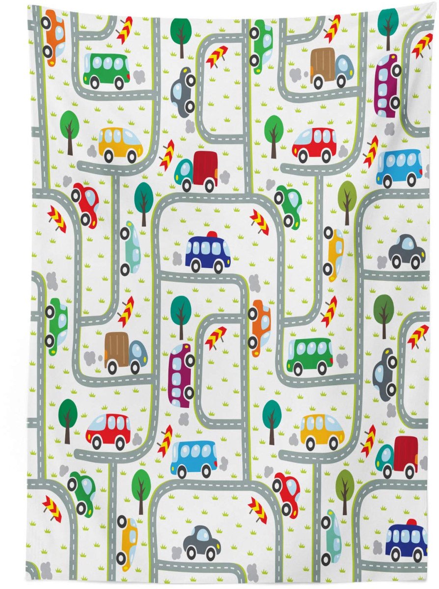 ABAKUHAUS Tafelkleed Kinderen Verkeer – 140x200 cm – Satijn, Wasbaar, Meerkleurig