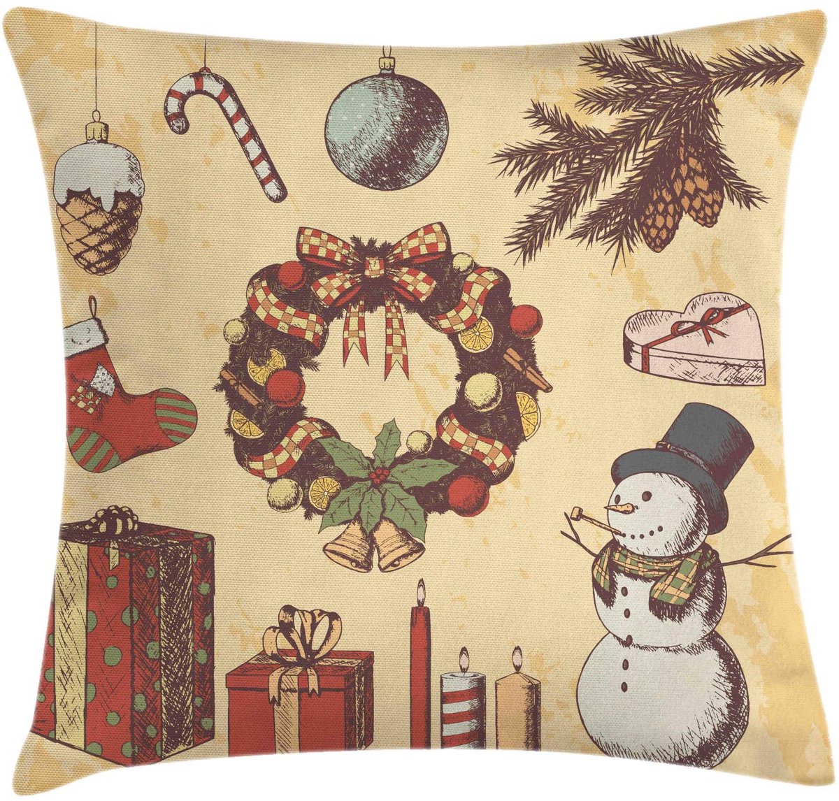 ABAKUHAUS Kerst Kussenhoes 45x45 cm – Dubbelzijdig bedrukt, beige/multicolor Beige Multicolor