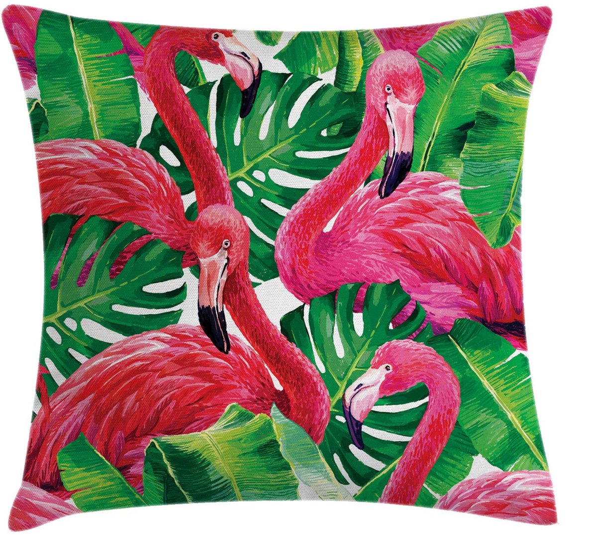 ABAKUHAUS Flamingo kussenhoes – 40x40 cm – Beide zijden bedrukt – rits Groen Roze