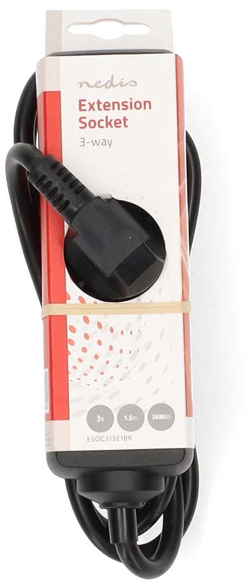 Nedis Stekkerdoos - France / Type-E (CEE 7/6) - 3-wegs - 1.50 m - 3680 W - 16 A - Zwart