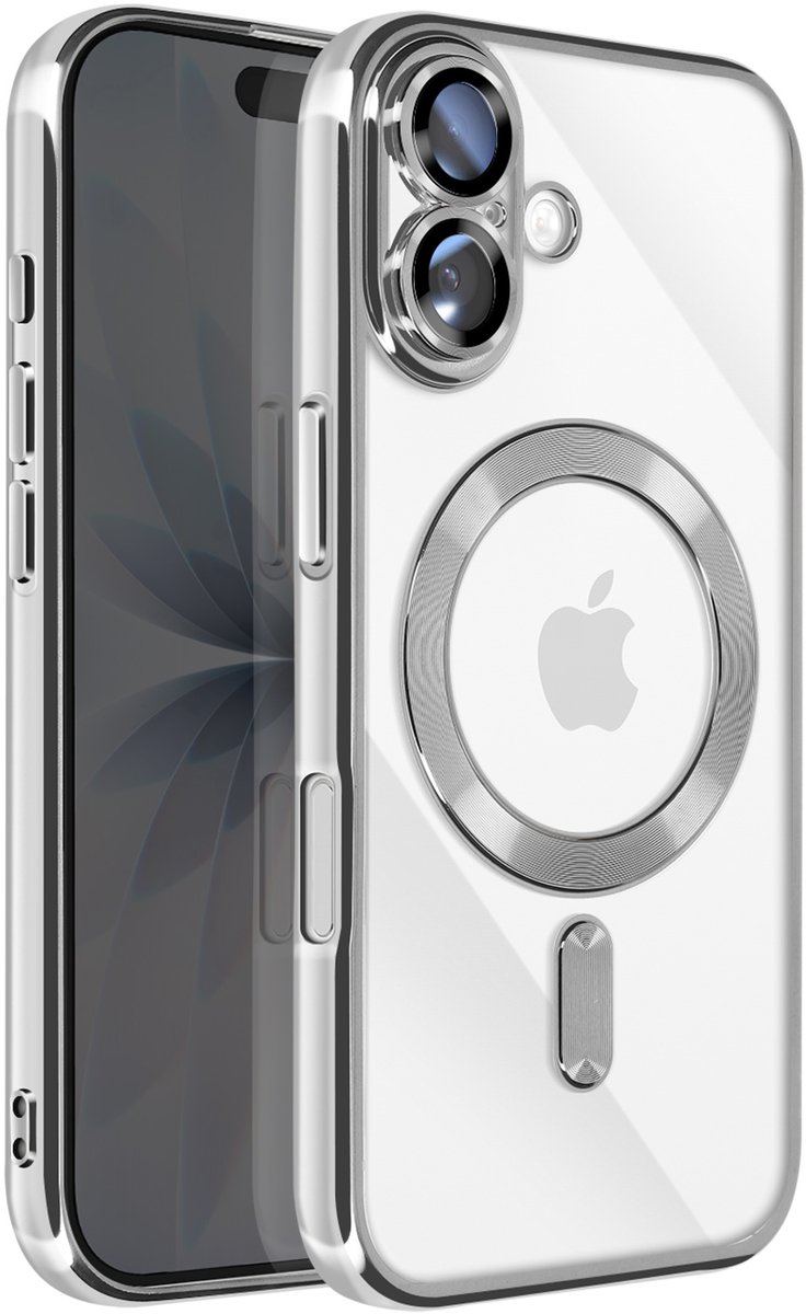 Avizar MagSafe Compatibele Hoes Geschikt voor Apple iPhone 17 met Chromen Rand, Zilver