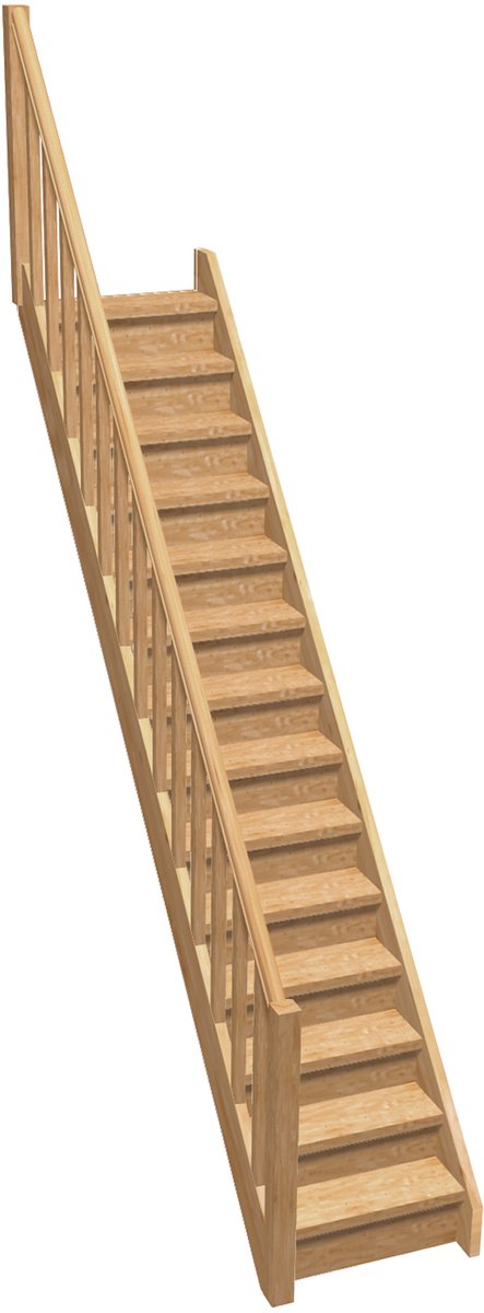 Kordo – Rechte houten trap met balustrade en stootborden – Normandië – Vurenhout – 13 treden