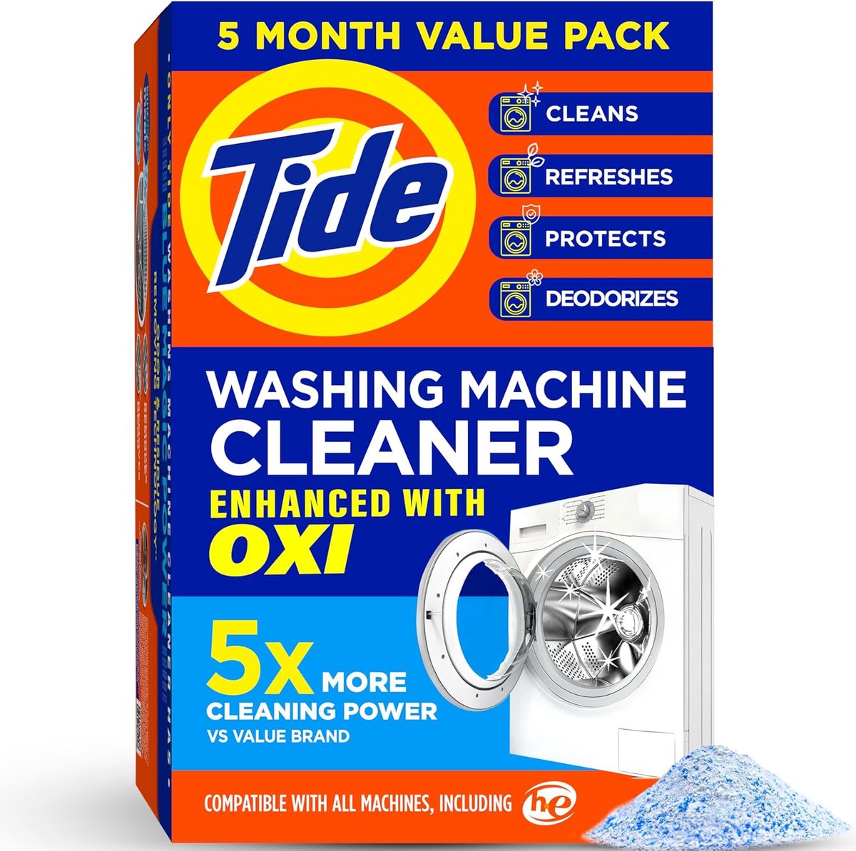 Tide Washing Machine Cleaner with Oxi – Dieptereiniging voor Wasmachines – 5 Maanden Supply