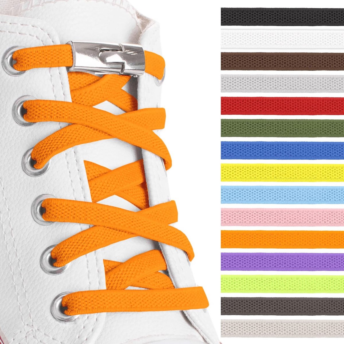 Platte elastische veters met gespsluiting voor kinderen en volwassenen