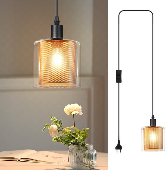 NETTLIFE Hanglamp - E14 Fitting - Vintage hanglamp - glazen gouden