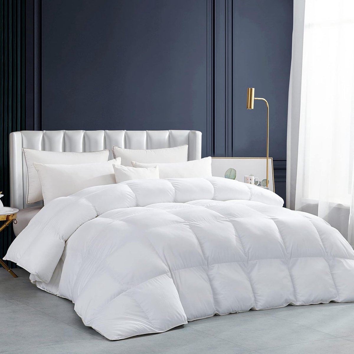 Famanu - Ganzendons dekbed queensize, winterdekbed met 100% Egyptisch katoenen hoes – Wit
