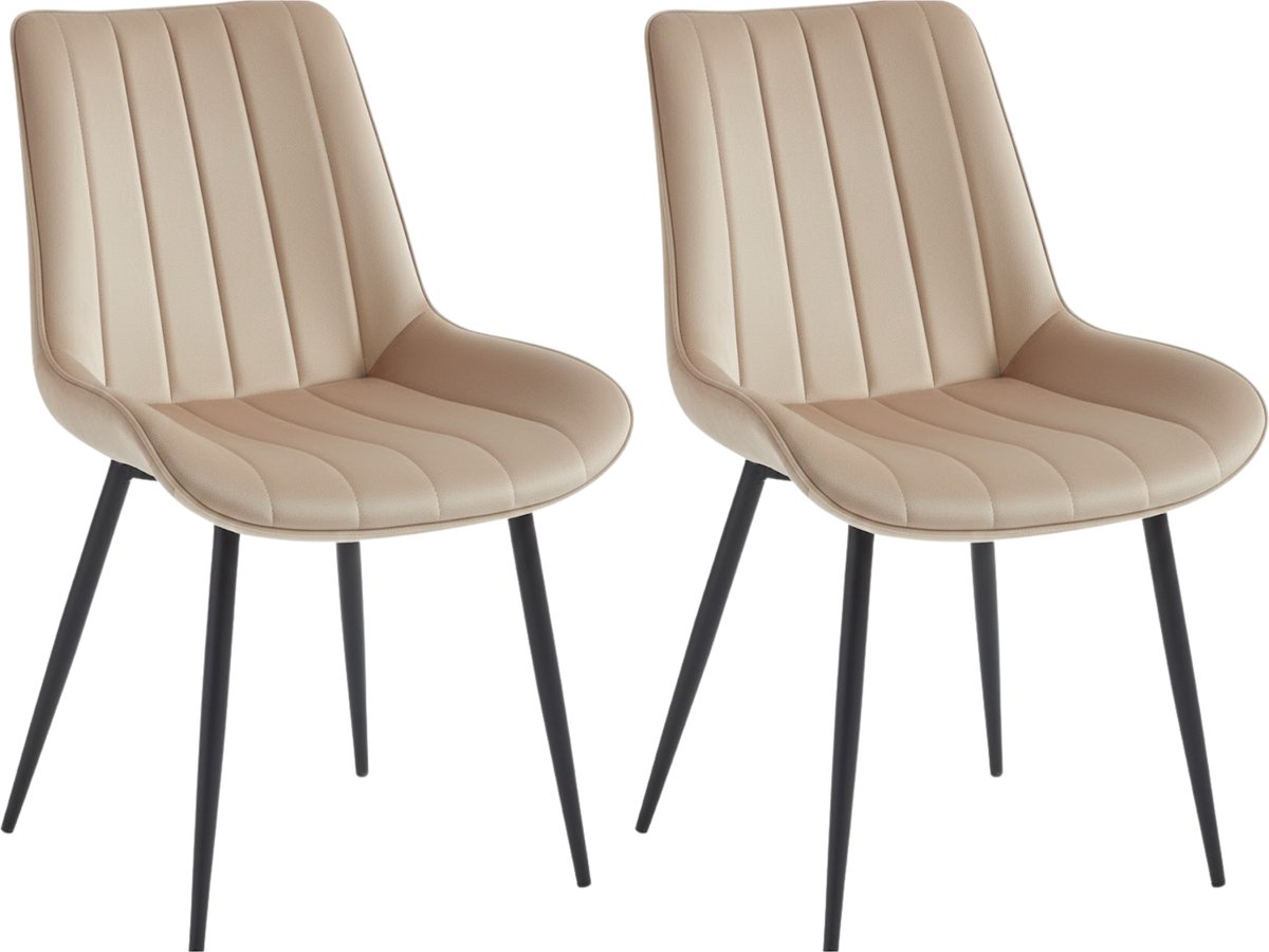 Colenis® - Verta Eetkamerstoel - Set Van 2 - Beige - Velvet - Industrieel