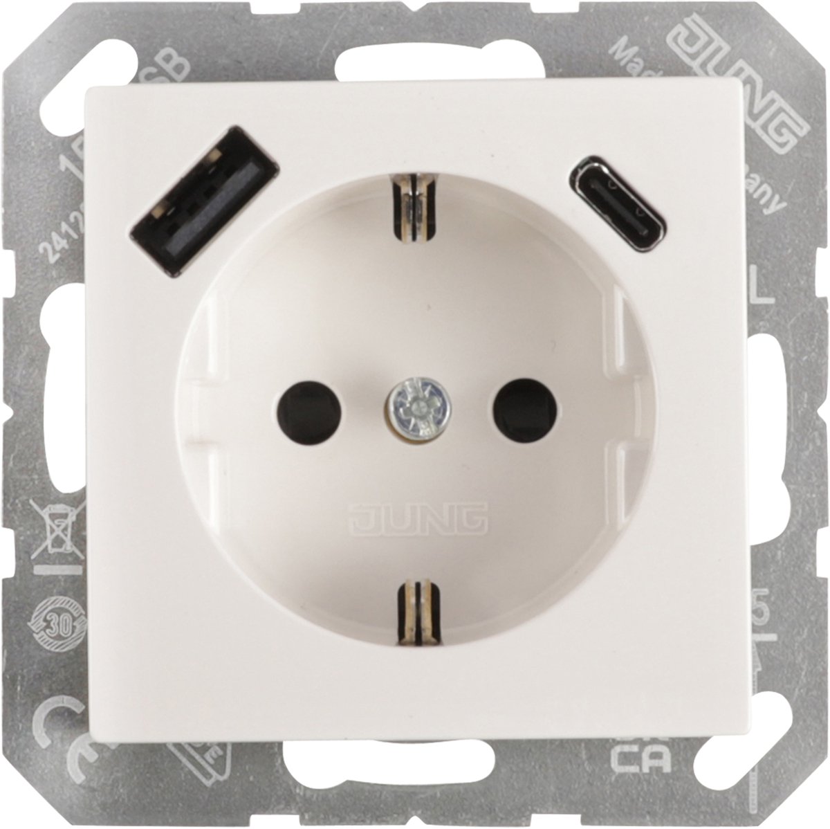 JUNG AS500 contactdoos - inbouw - 1-voudig - randaarde - USB A/C - polarwit