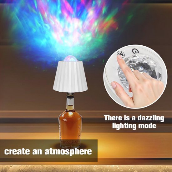 Oplaadbare Led-flessenlamp met Projector en Sterrenhemel - Dimbare USB-C Verlichting voor Fles, Tafel en Buiten — afbeelding 2
