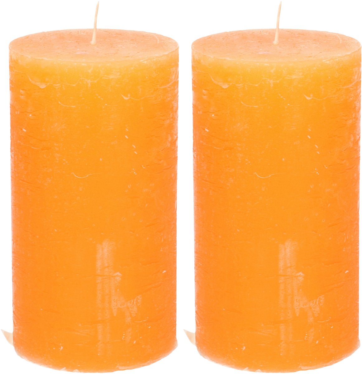 Atmosphera Stompkaars - 2x - oranje - 7 x 13 cm - cilinderkaars - rustiek model