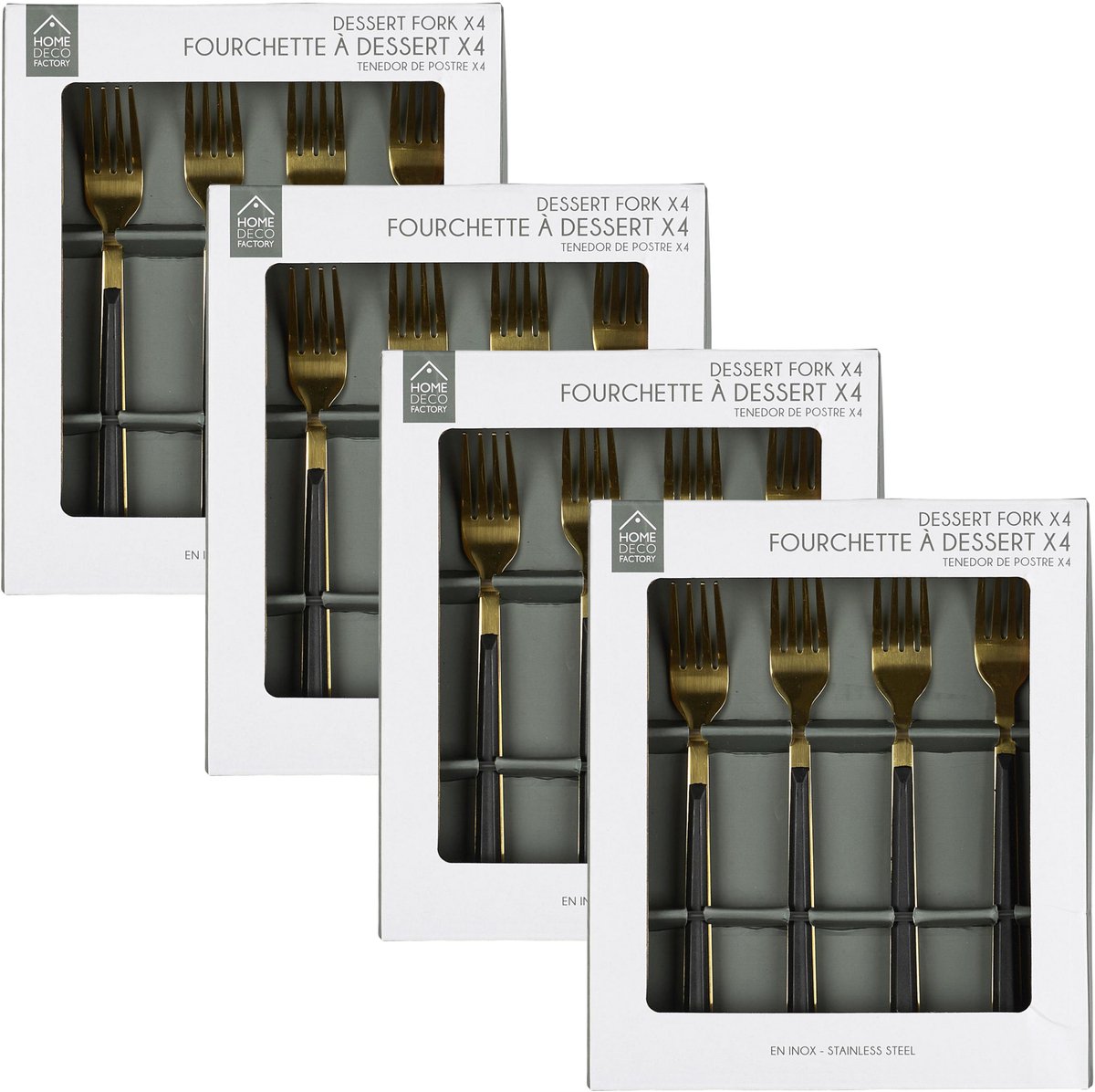 Home Deco Factory Gebaksvorkjes - 16x stuks - zwart/goud - RVS - 15 cm - vorken - dessert vorkjes
