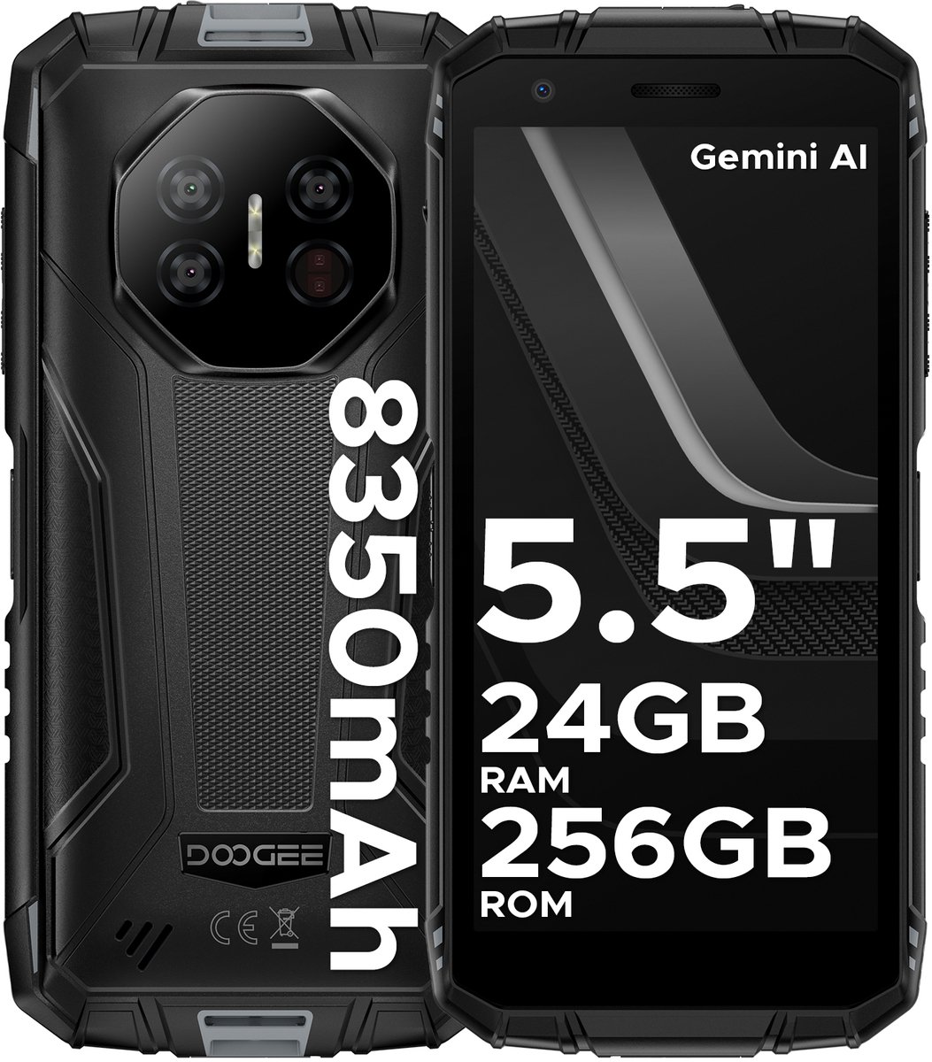 DOOGEE Fire 3 Ultra 4G- AI Outdoor telefoon - Robuuste Smartphone - Android 15 -24 GB RAM+256 GB ROM/2 TB TF - 8350 mAh/18W -Unisoc T7200 -5,5-inch HD -NFC + Face ID + Vingerafdrukscanner- Grijs