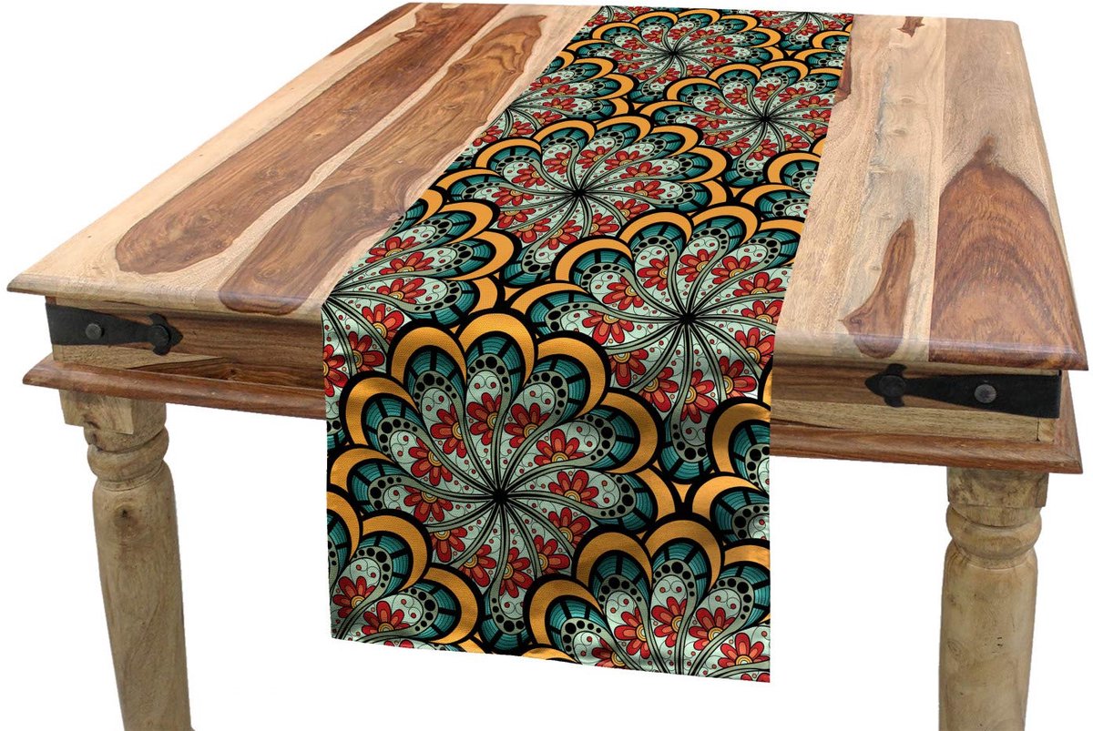 ABAKUHAUS Mandala-loper – Tafel-loper 40x180 cm – Paisley Seafoam Red