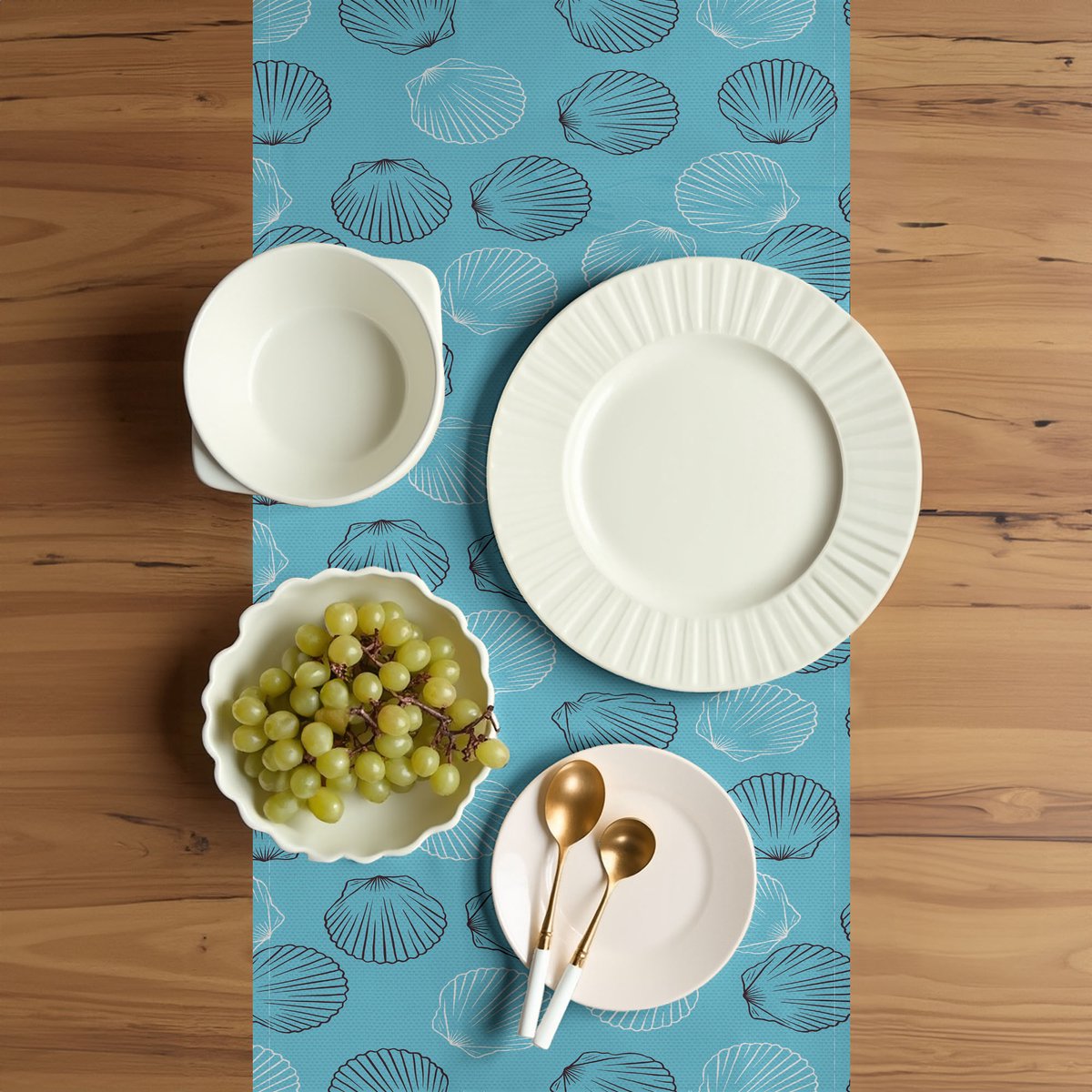 ABAKUHAUS Kusttafelrunner – Rechthoekig, 40×180 cm, Licht azuurblauw/wit