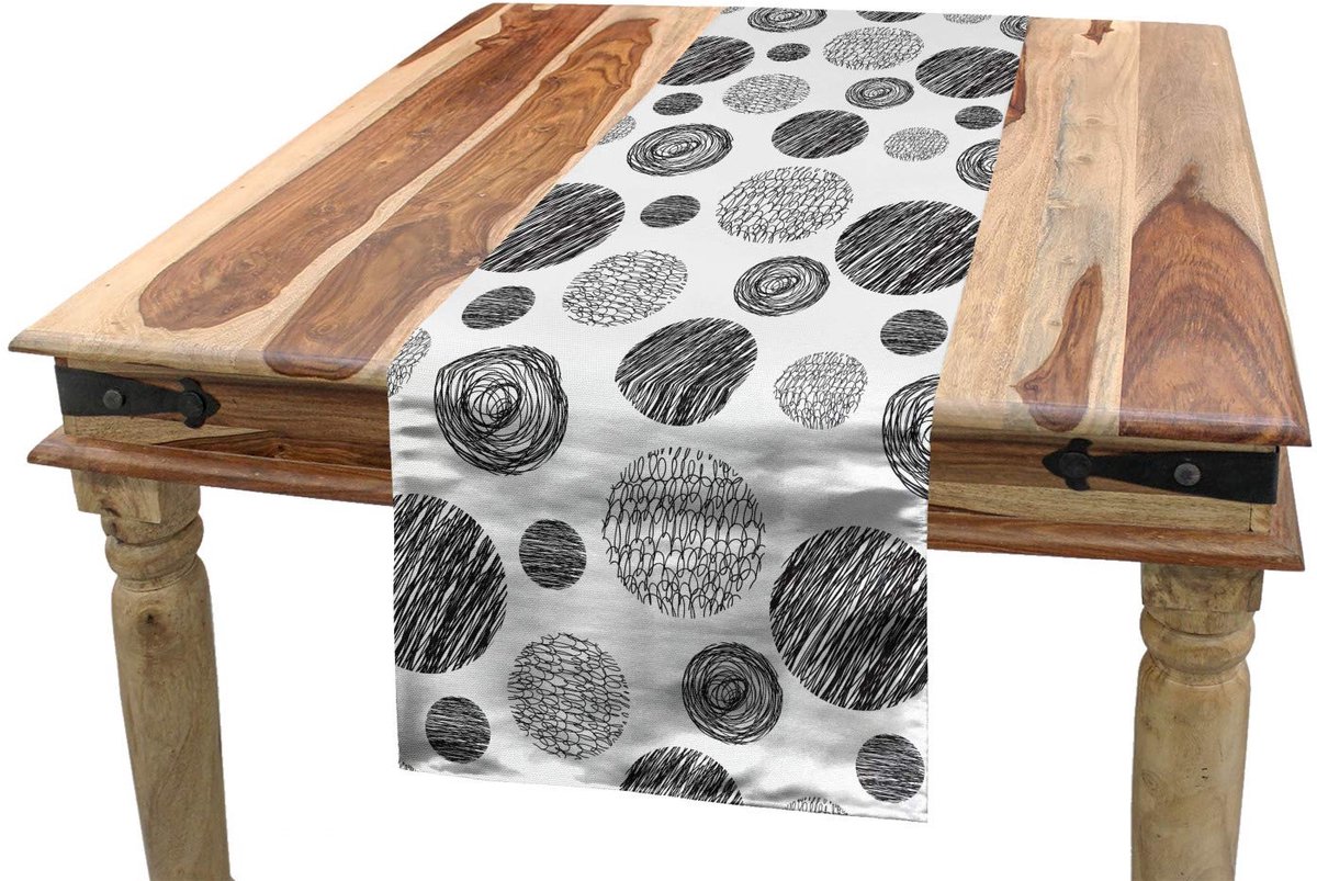 ABAKUHAUS abstracte tafelloper – 40×300 cm – wit/zwart, polyester