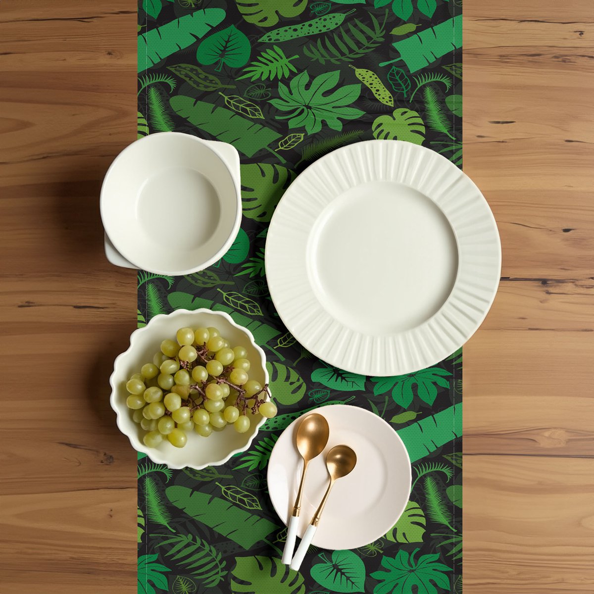 ABAKUHAUS Jungle-tafelrunner – 40x180 cm, varen groen, polyester