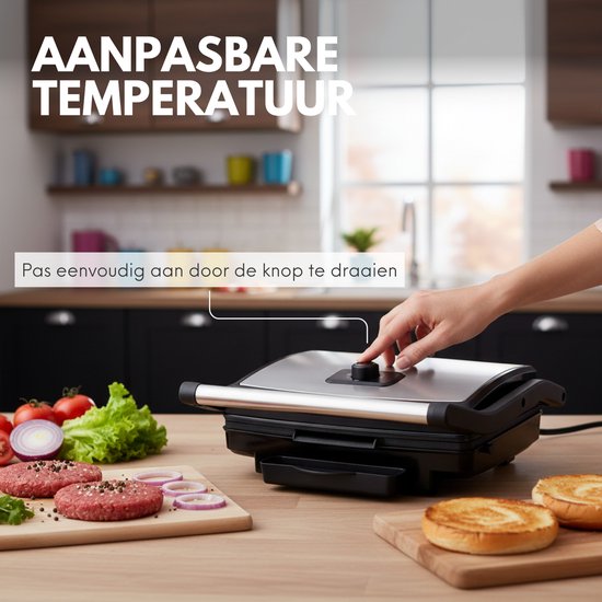Tosti Apparaat XL voor 4 Tosti's met Temperatuurregeling - Grill IJzer - Contactgrill - Apparaten - Uitklapbaar - COOK-IT