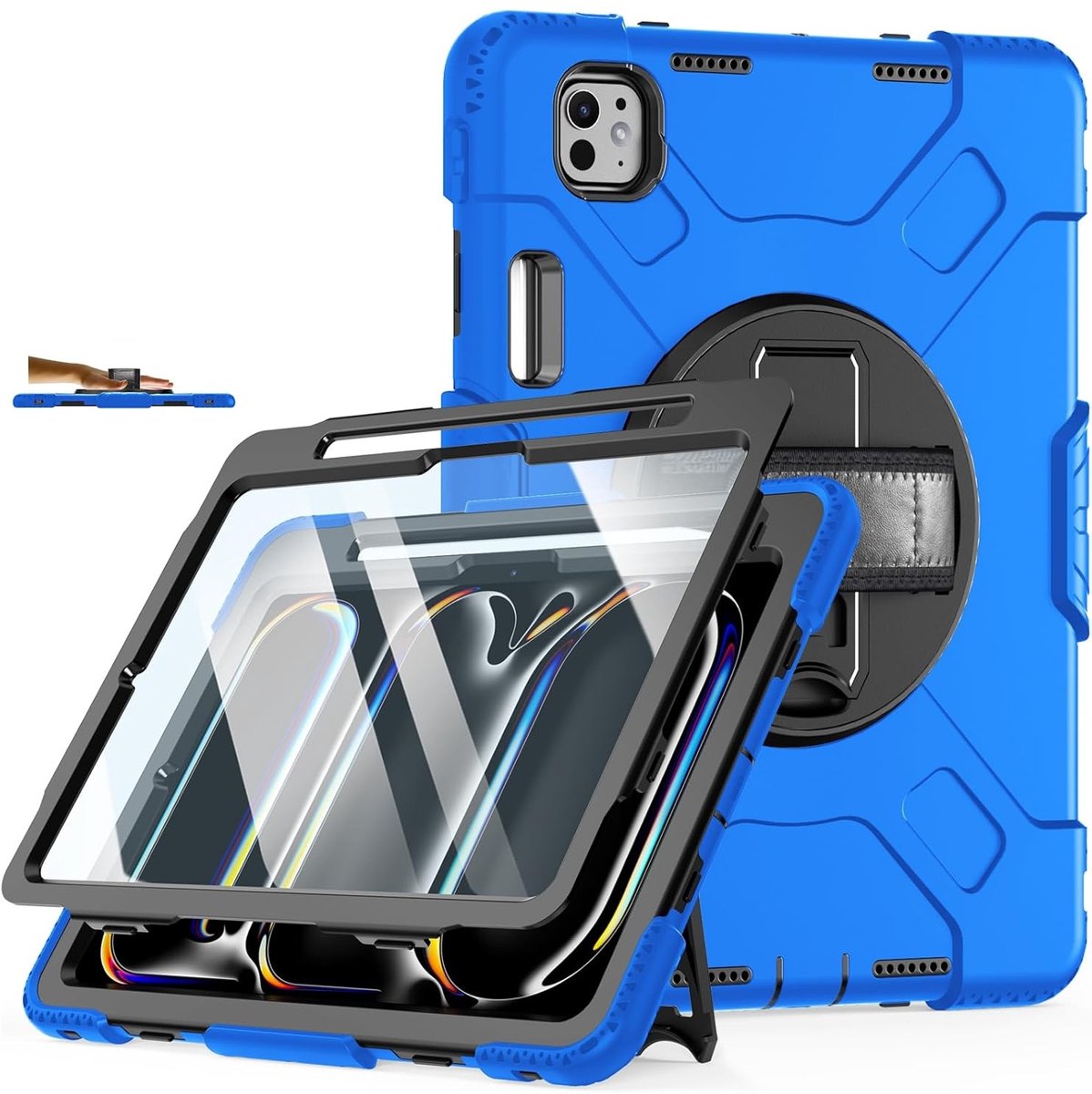 iPad Air 4-5 en iPad Pro 11 (2018–2022) – 360° Draaibare Handgreep – Schokbestendig Siliconen Hoesje - blauw