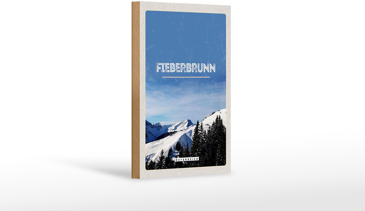 Femer Holzschild Reise 12x18 cm Fieberbrunn Österreich Winter Ski Blauw
