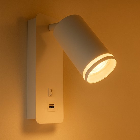 Applique LED - Lampe de chevet avec port USB | Raccord GU10 | Blanc