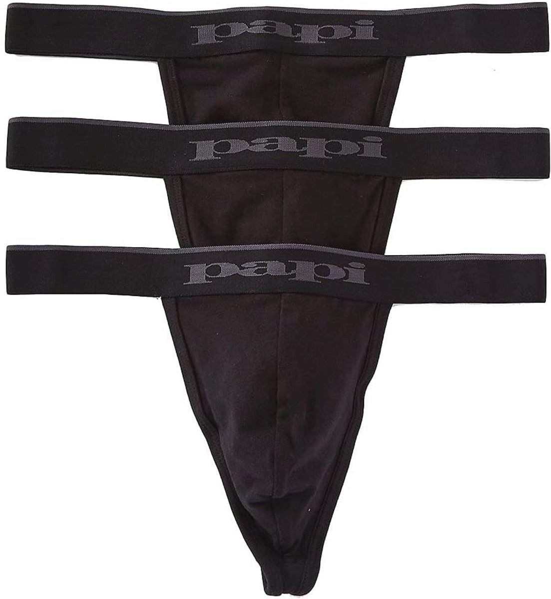 Zwarte Katoenen Stretch Thongs voor Mannen - 3-Pack, Maat L
