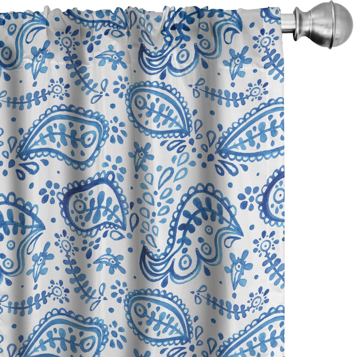 ABAKUHAUS Paisley gordijnen – 2x75x245 cm – microvezel blauw/wit