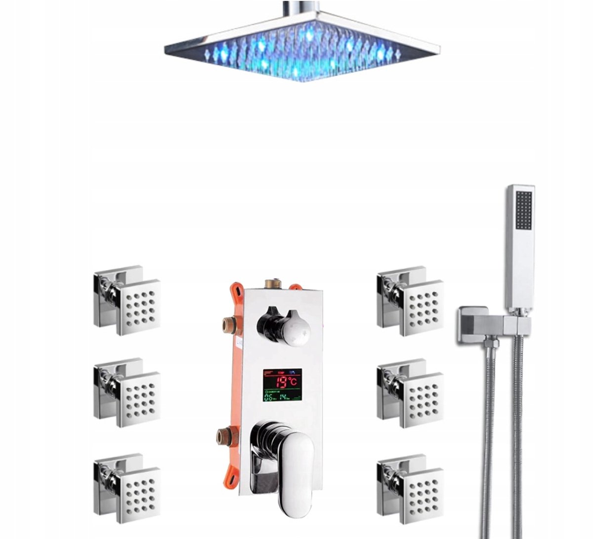 Inbouw Doucheset met LED Regendouche 30cm & Massagedouches
