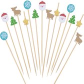 QTTVBTNA - Bamboestokken - Kerstpatroon - Fruit Picks - cocktailprikkers - Party Accessoires - Voor kerst, feest & verjaardag - 12cm - 100 Stuks