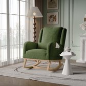 Groene Teddy Schommelstoel met Kussen & Opbergvakken – Comfortabele Relaxstoel met Zijzakken voor Woonkamer of Slaapkamer