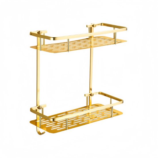 Porte-serviettes de salle de bain - Porte-serviettes - Porte-serviettes - Goud - Étagère de douche - Étagère murale de salle de bain - Panier de rangement de douche en métal - Panier de douche en acier inoxydable - 2 paniers