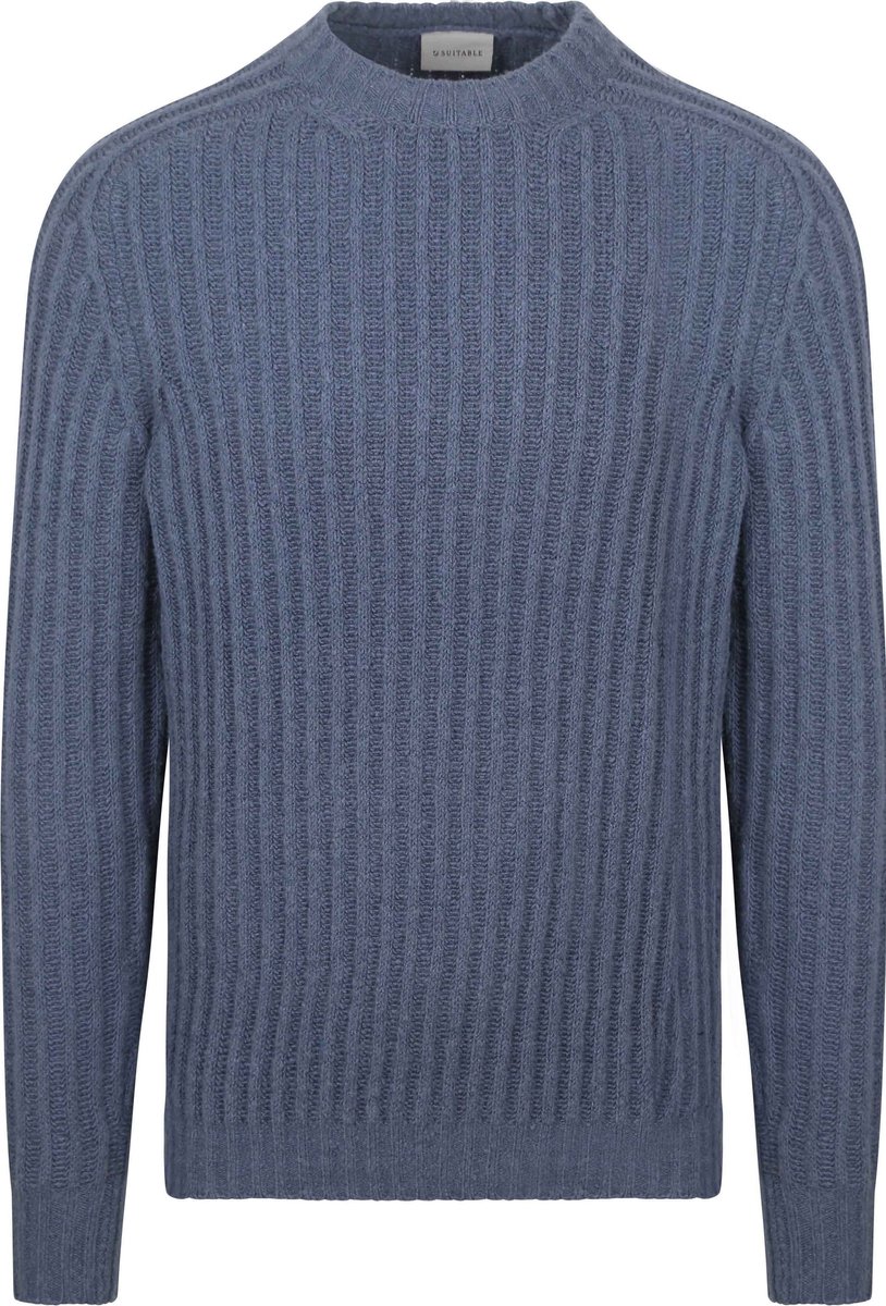 Suitable Pullover Boiled Wool Blauw - Maat XL - Heren - Sweater