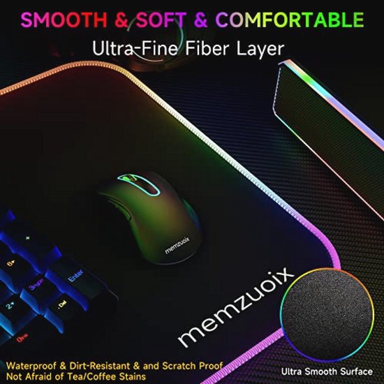 Grote RGB Gaming Muismat met 16 Verlichtingsmodi - Waterdicht, Antislip, Vlekbestendig - 80 x 29 cm van Merkloos — afbeelding 4