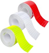 Tape réfléchissante - Set de 3 - Bande réfléchissante autocollante - PVC - Autocollants réfléchissants - Réflectivité pour camions, vélos et voitures - 2 cm x 5 m - Wit + Rouge + Jaune fluorescent