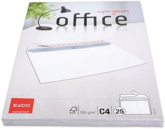 Elco C4 enveloppen, wit, 100 g/m², FSC gecertificeerd. 25 stuks.
