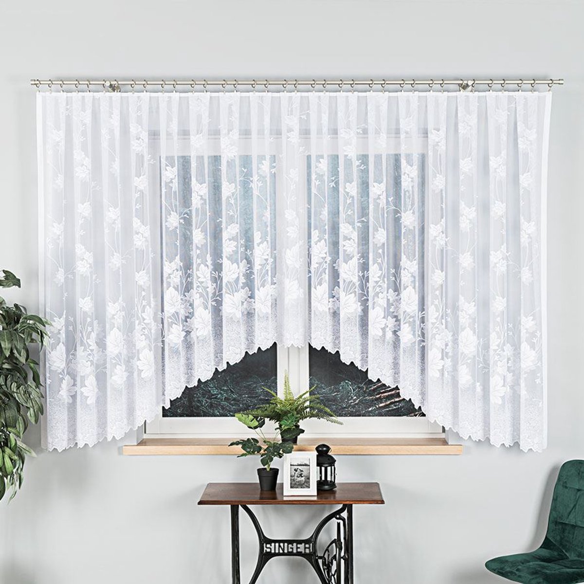 Markizeta BOŻENA Serie - Jacquard Gordijn - 500x160 cm - Kleur Wit - Bloemenpatroon