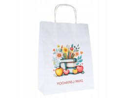 Papieren Cadeautas voor Leraar - 24x10x32 cm - 'Lieve Juf' Boekprint