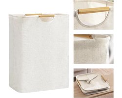 Waterdichte wasmand - Wasmand Inklapbaar -Grote opvouwbare wasmand - met versterkte houten handgreep - 60L opbergmand voor speelgoedkleding - Opbergmand voor vuile was - voor wasgoed, badkamer (lengte 56 cm)