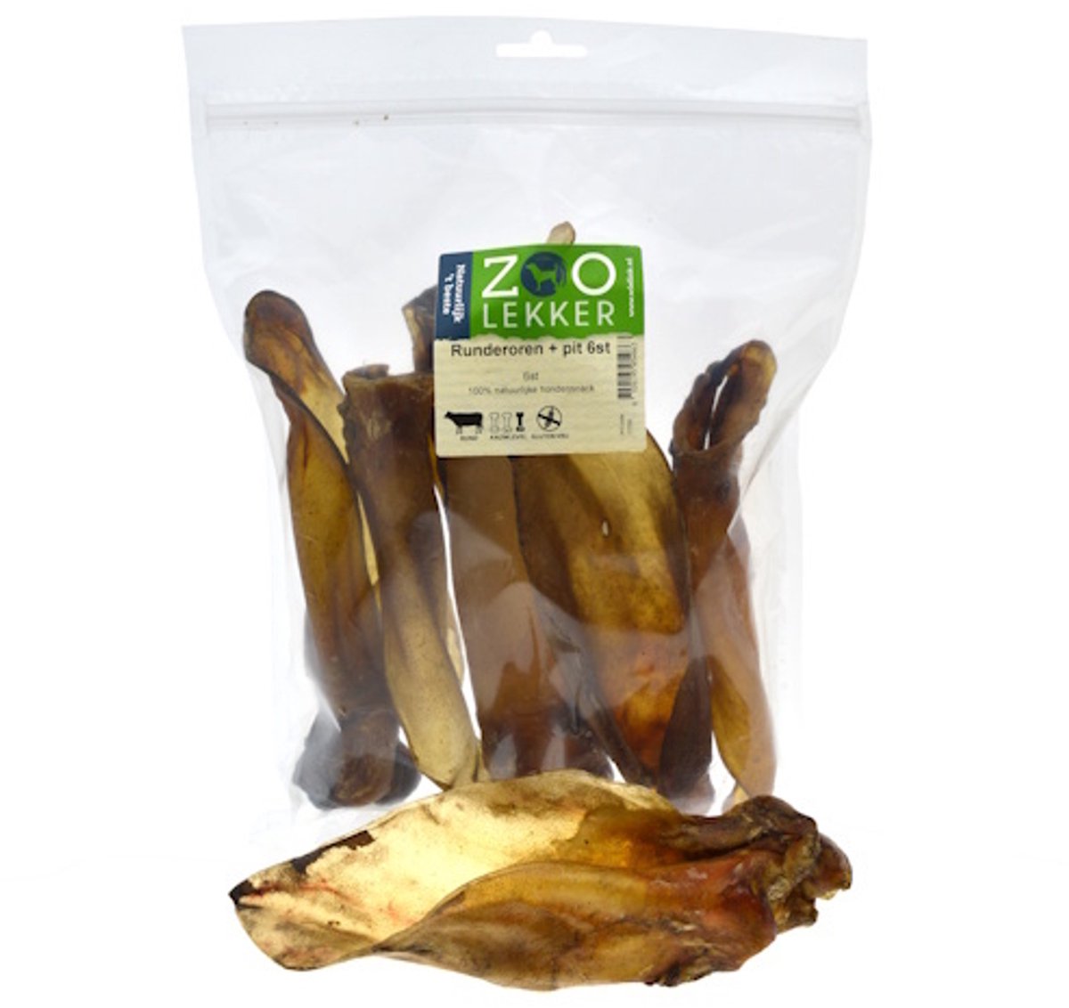Zoolekker Runderoren met pit - 100% natuurlijke hondensnack 6 stuks