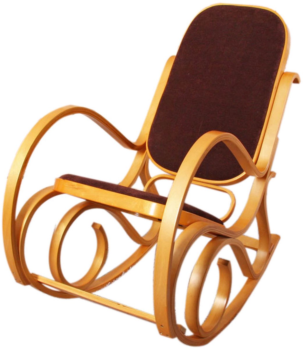 Schommelstoel M41, schommelstoel TV-fauteuil, massief hout ~ eiken look, stof/textiel donkerbruin