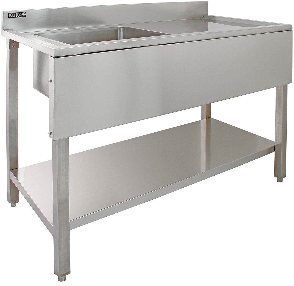 KuKoo RVS Spoelbak 120cm met Rechter Afvoer en Onderplank
