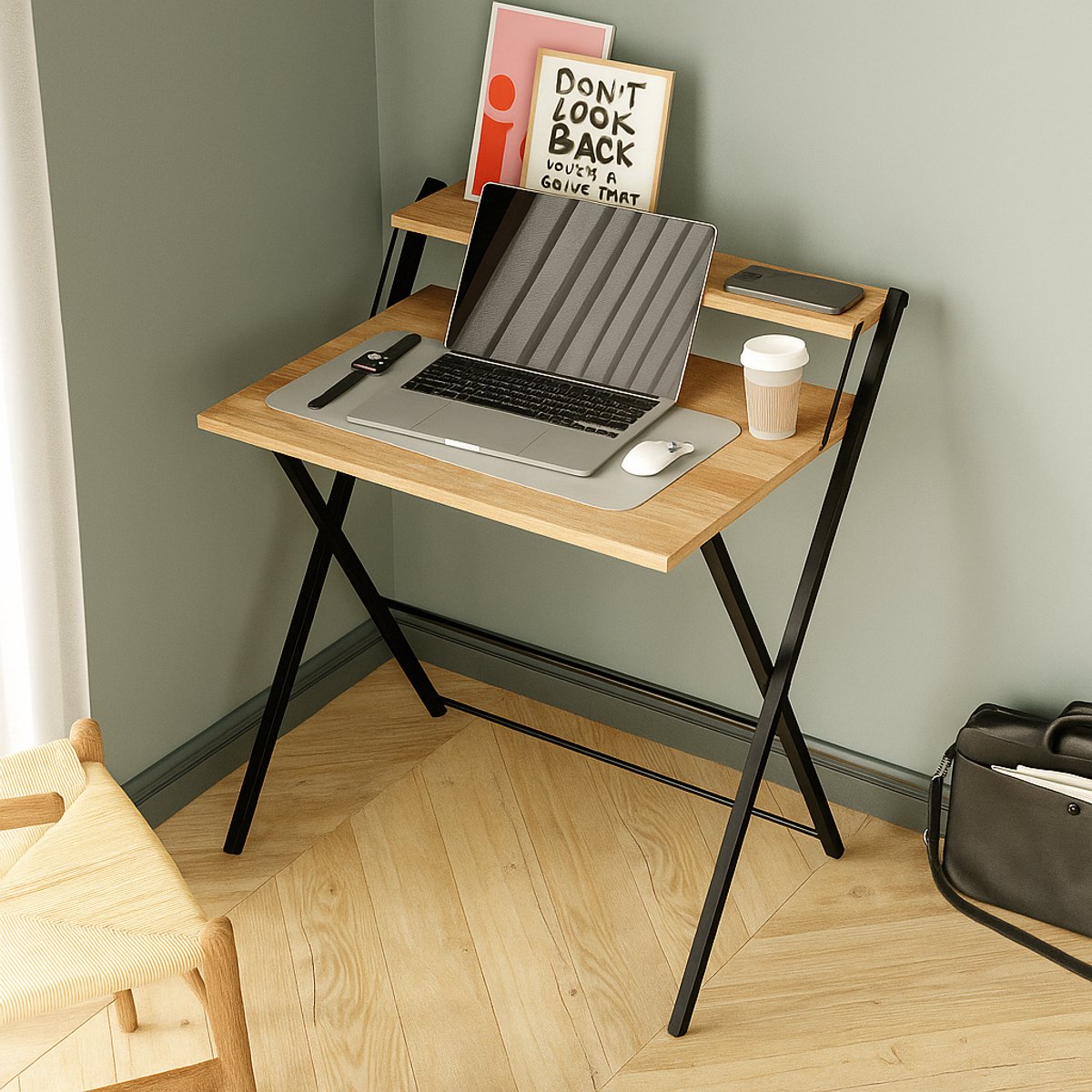 HUOLE Opklapbare bijzettafel, draagbaar, klaptafel voor laptop, in