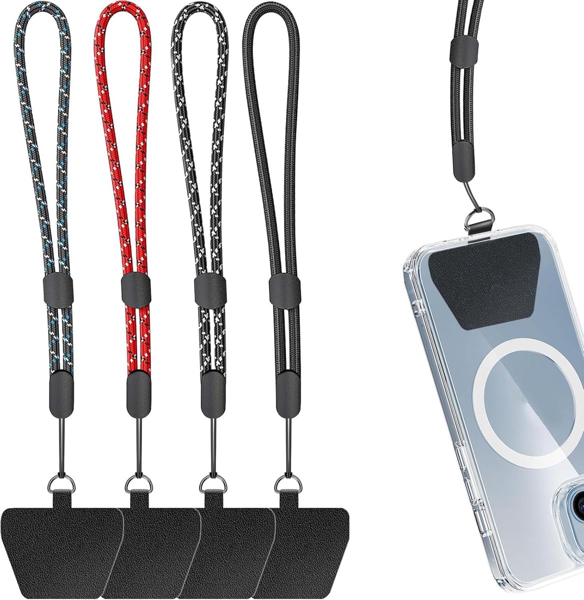 Hondenhalsband voor Mobiele Telefoon - Set van 4 Verstelbare Mobiele Telefoon Polsbanden met 4 Mobiele Telefoon Bevestigingsbadges - Geschikt voor de meeste Mobiele Telefoons