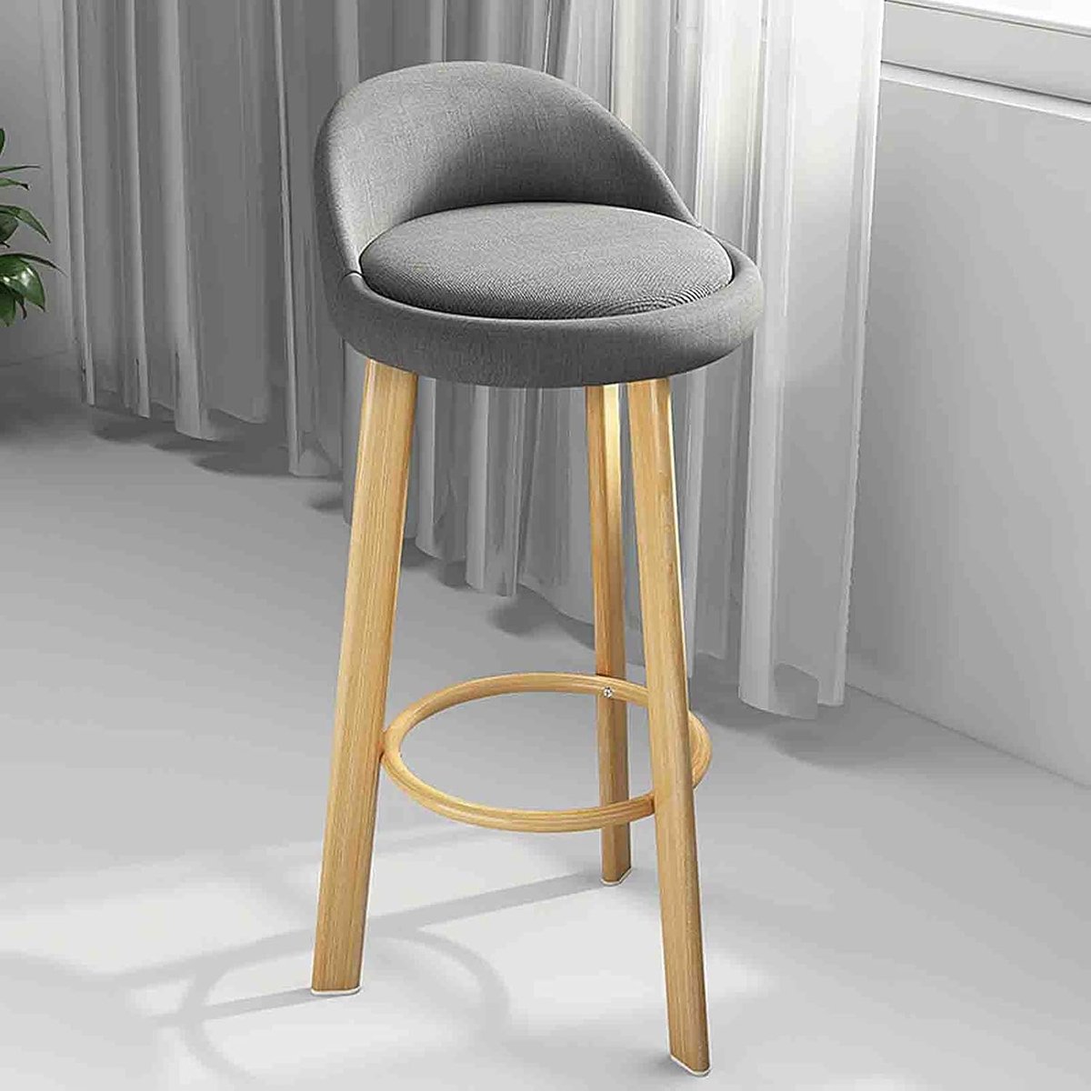 Set van 2 Design Barkrukken met Rugleuning - Ronde Linnen Zitting Metalen Onderstel - Medahomestore