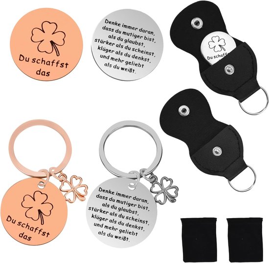 Lucky Charm Alloy Stainless Steel Sleutelhanger - Motivational Gifts - Cheer - Moeder Cadeau voor Mannen en Vrouwen, stalen kleur/rosegoud