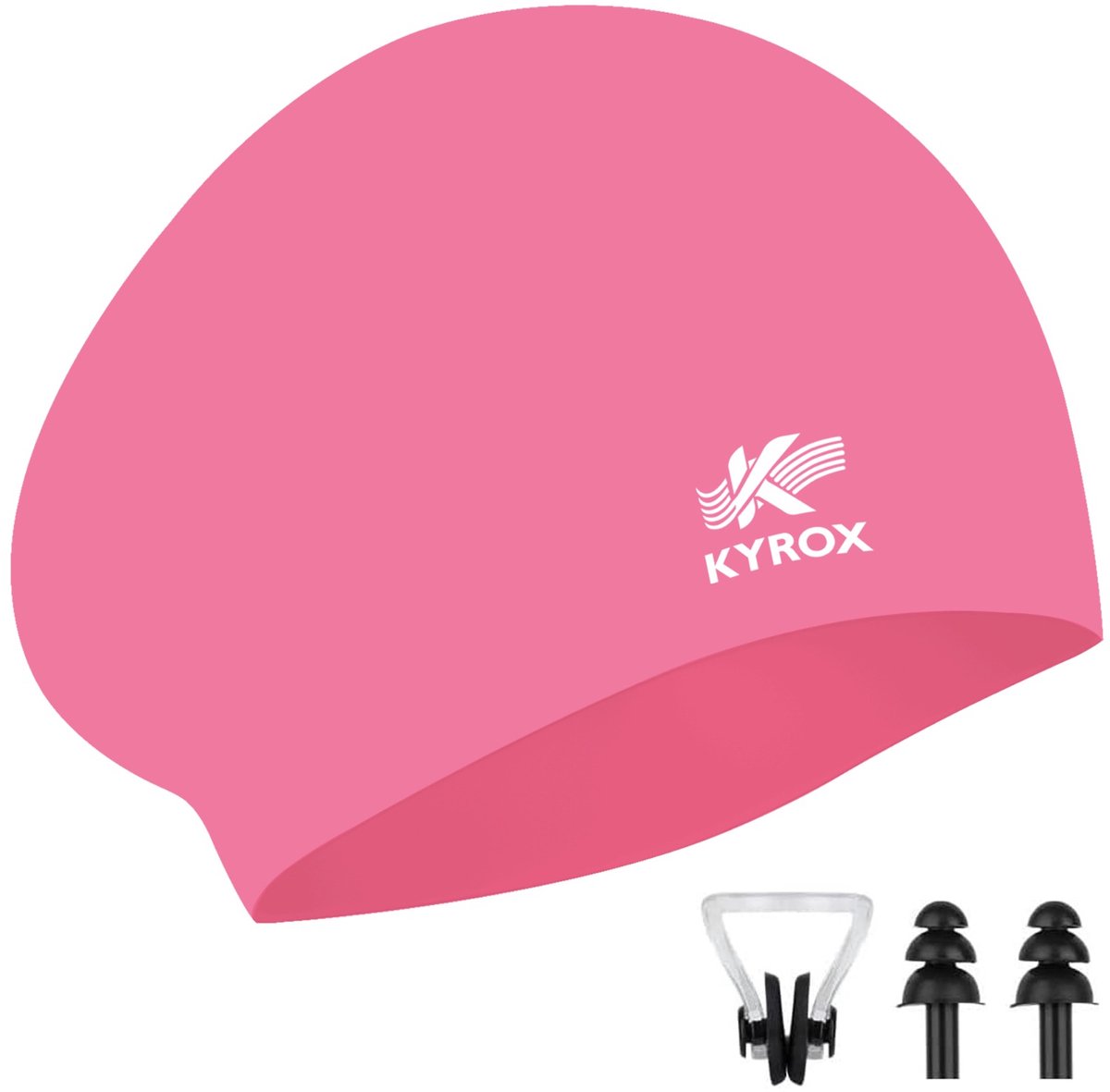 Kyrox Siliconen Badmuts - Unisex - Inclusief Zwem Oordopjes & Neusklem - Badmutsen voor Dames & Heren - Waterdicht en Elastisch - Swimming Cap - Roze
