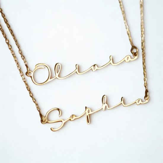 Collier prénom personnalisé - Prénom - Acier inoxydable plaqué or - Cursive - 1mm - Chaîne de maillons -